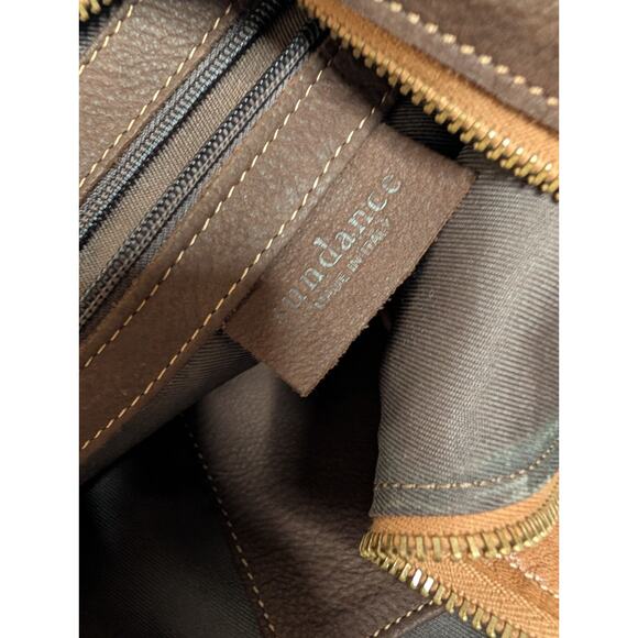 Sundance Brown Leather Patchwork Boho Shoulder Bag Purse - Picture 7 of 9